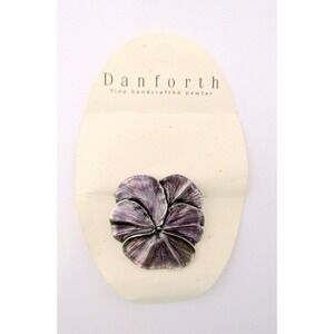 Danforth Signed Pewter Vintage Pansy Flower Brooch Pin Subtle Purple On Card
